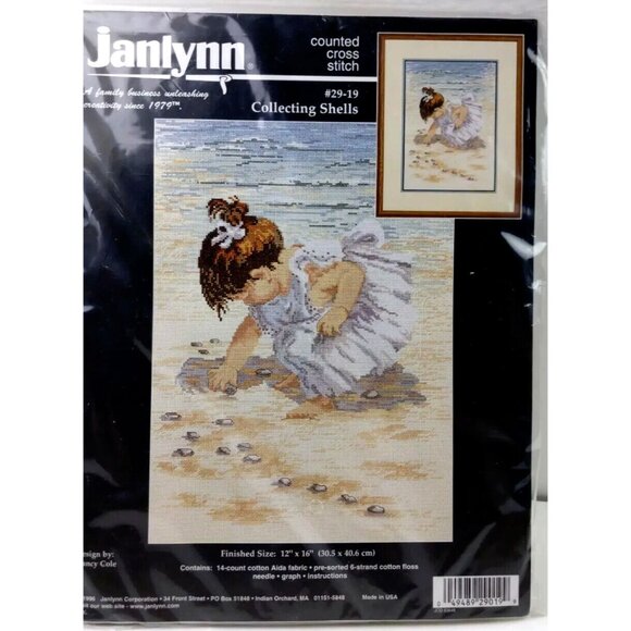 Cross Stitch Kit Janlynn COLLECTING SHELLS #29-19 Counted 12X16 1996 USA Vintage - Picture 2 of 8